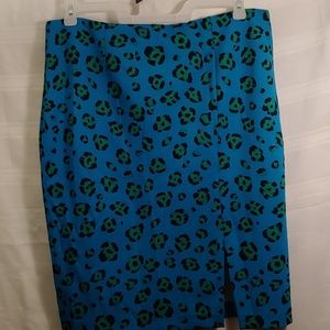Blue and Green Leopard Print Pencil Skirt